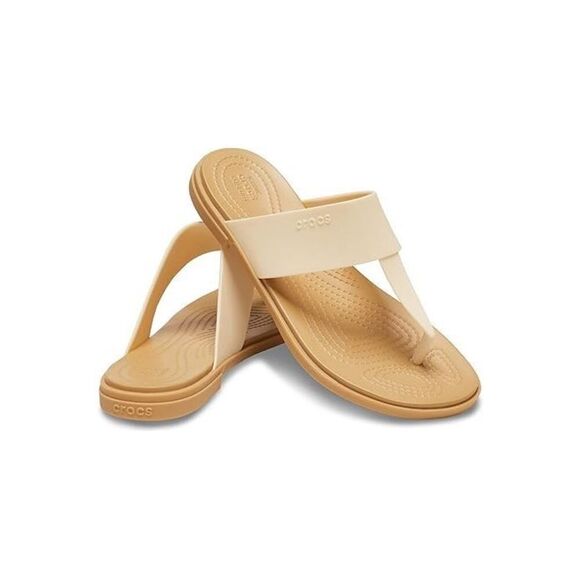 Crocs Womens Beige Iconic Comfort Tulum Flip Flops Sandals Size 6W - Picture 1 of 7